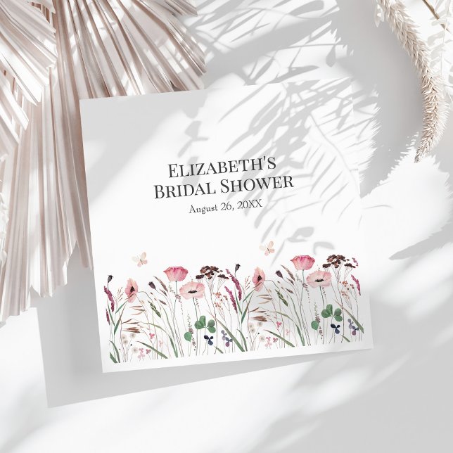 Pink Poppy Meadow Bridal Shower Napkins (Pink Poppy Meadow Bridal Shower Napkins on a sunny white table.)