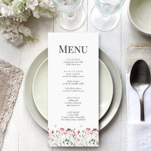 Pink Poppy Meadow Wedding Menu Card