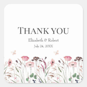 Pink Poppy Meadow Wedding Thank You Sticker