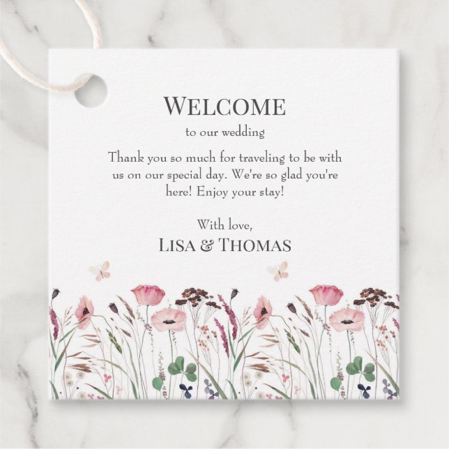 Pink Poppy Meadow Wedding Welcome Gift Tag (Front)