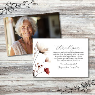 Pink Poppy Photo Memorial Thank You Card