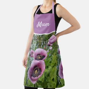 Pink Poppy Purple Flower Womans Mum Mothers Apron