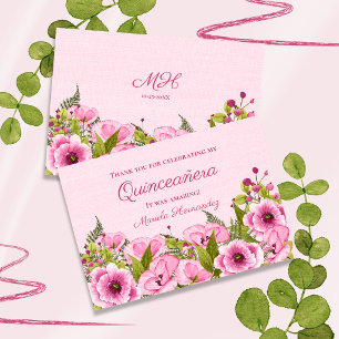 Pink Poppy Quinceañera Thank You Card