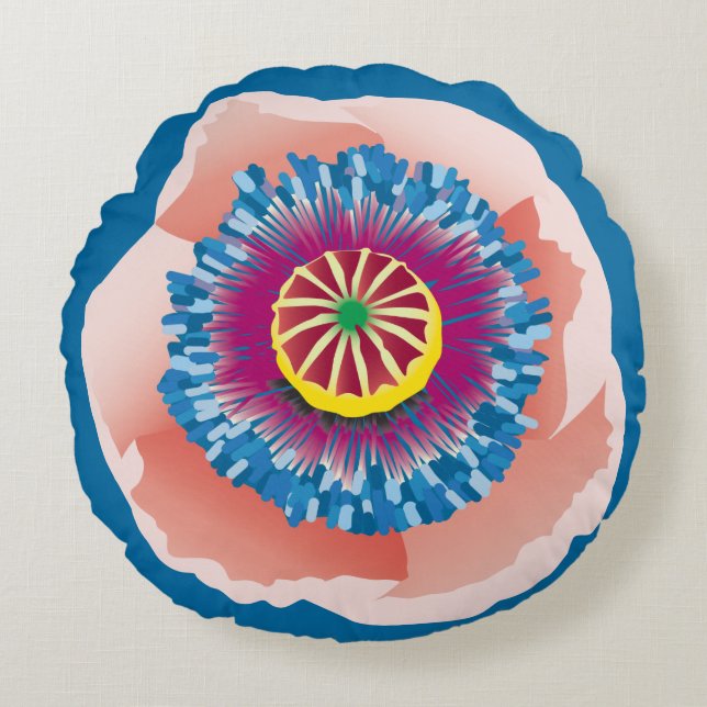 Pink Poppy round pillow (Front)