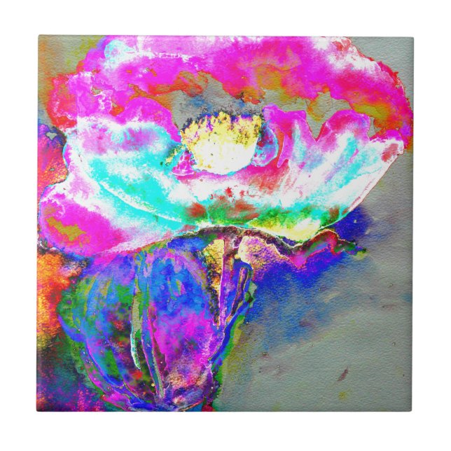 Pink Poppy, watercolor floral painting Tile (Front)