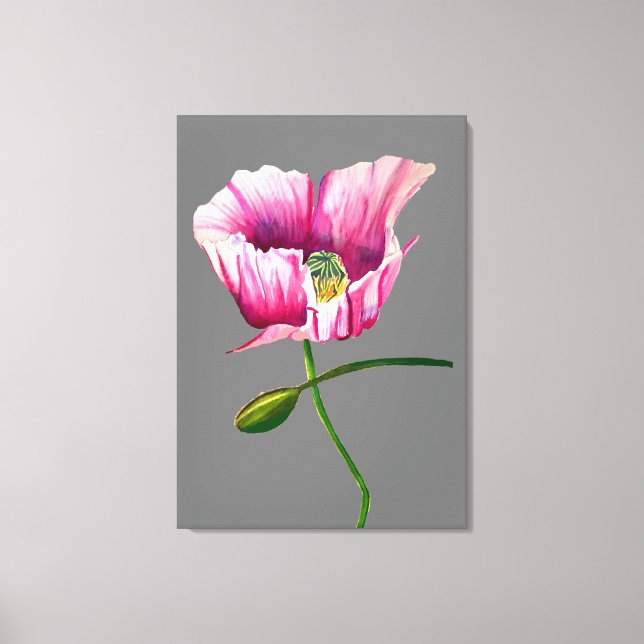 Pink Poppy watercolor flower pretty art Canvas Print (Front)