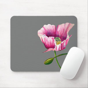 Pink Poppy watercolor flower pretty art Mouse Pad