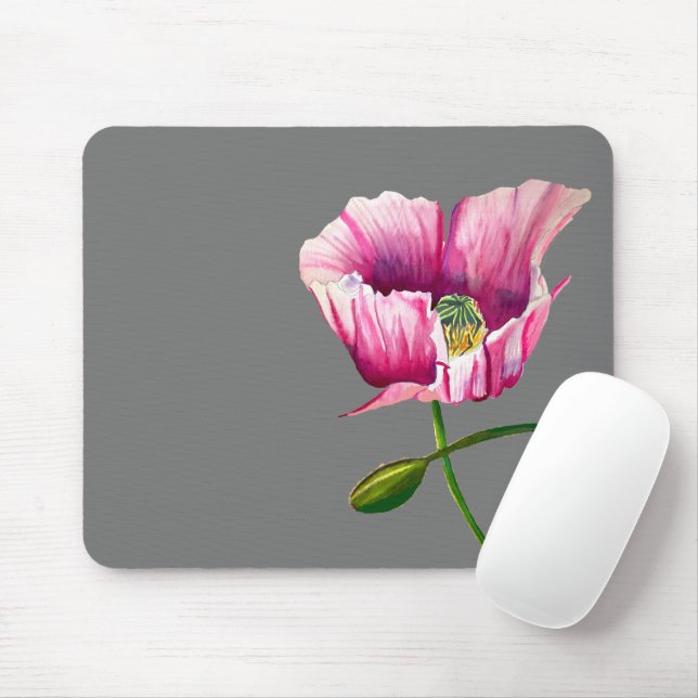 Pink Poppy watercolor flower pretty art Mouse Pad (With Mouse)