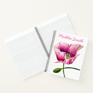 Pink Poppy watercolor flower pretty art Notebook