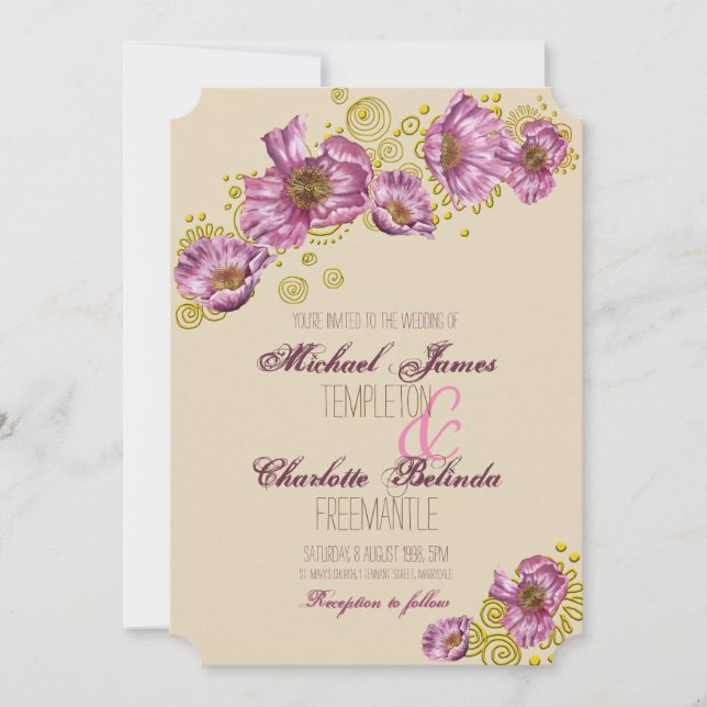 Pink Poppy Wedding Invitation (Front)