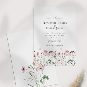 Pink Poppy Wildflower Meadow Wedding Invitation