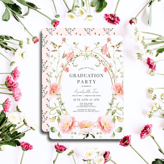 Pink Poppy Wildflowers Watercolor Graduation Invitation (Creator Uploaded)