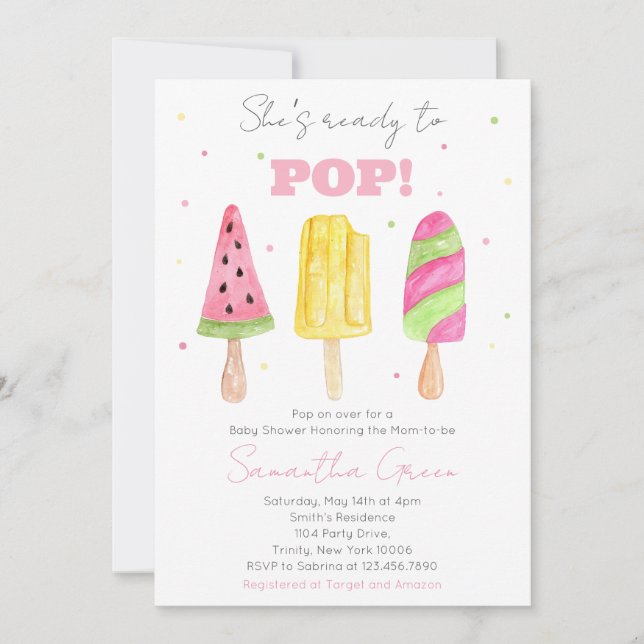 Pink Popsicle Baby Shower Invitation (Front)