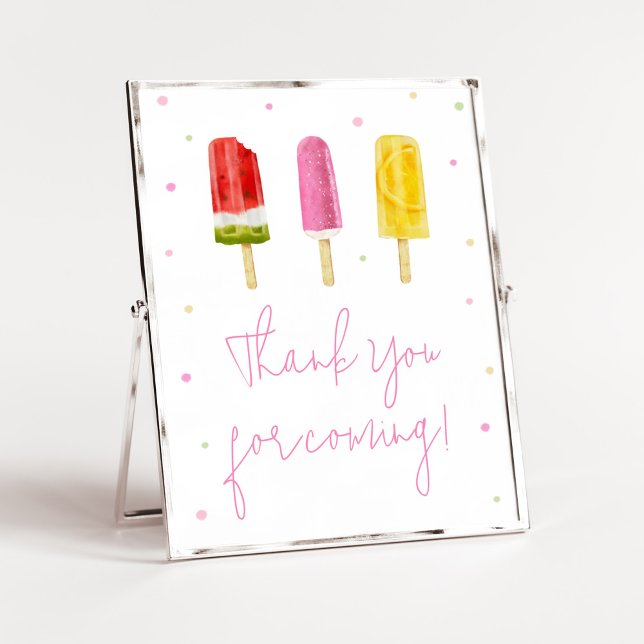 Pink Popsicle Baby Shower Thank you for Coming Poster (She's Ready to Pop Baby Shower Thank you for Coming Sign)