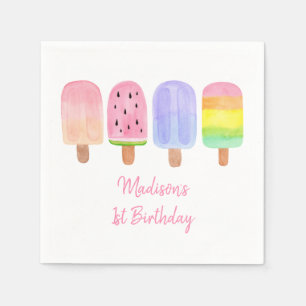 Pink Popsicle Birthday Napkin