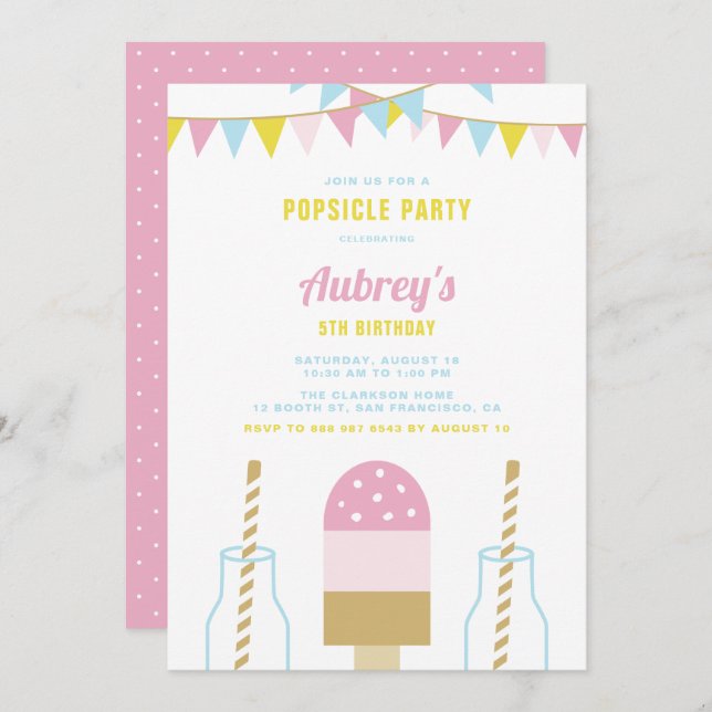 Pink Popsicle Party | Summer Birthday Invitation (Front/Back)