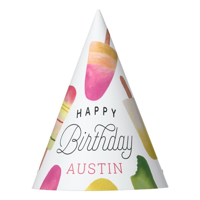 Pink Popsicle Personalised Kids Birthday Party Hat (Front)