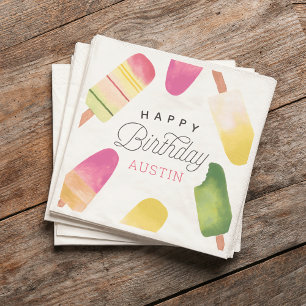 Pink Popsicle Personalised Kids Birthday Party Napkin