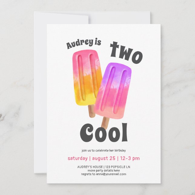 Pink Popsicles Girl 2th Birthday Invitation (Front)