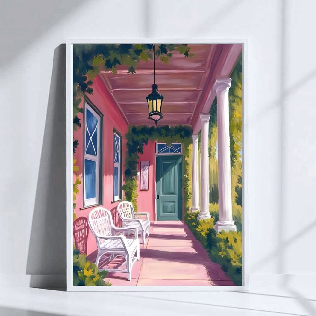 Pink Porch | Botanical Deck Floral Watercolor Poster (Creator Uploaded)