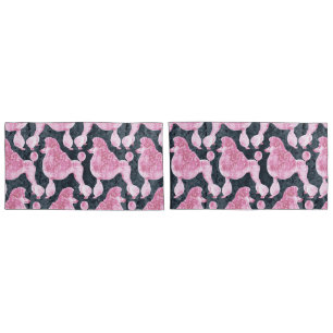 Pink Posh Poodle Night Grey Pillowcase
