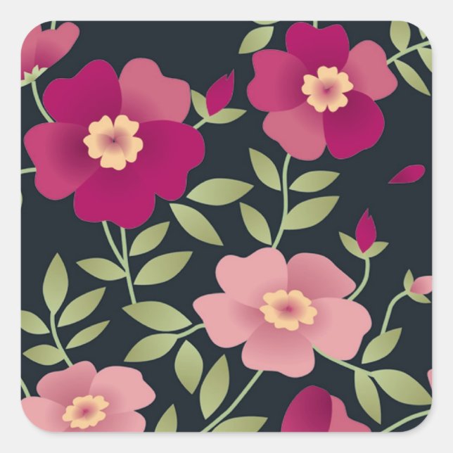 Pink Posies on Black - Sticker (Front)
