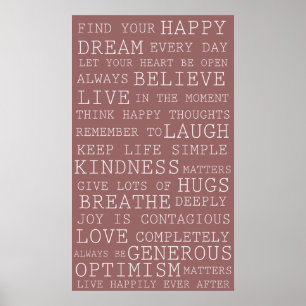 Pink Positive Thoughts Inspirational Words Poster
