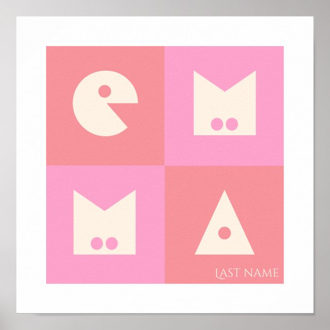 Pink Poster nursery wall art decor 4 letter name (Front)