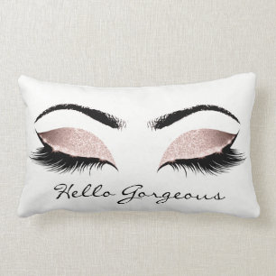 Pink Powder White Makeup Lashes Hello Gorgeous Lumbar Cushion