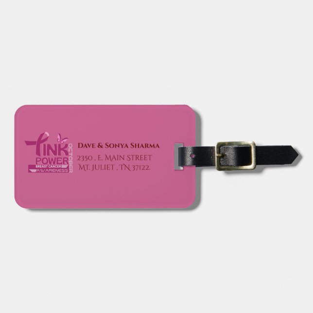Pink Power-Breast Cancer Awareness Design Luggage Tag (Front Horizontal)