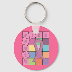 Pink Power Breast Cancer Awareness Ribbon Keychain