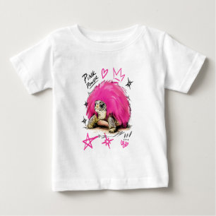 Pink Power Fluffy Turtle with Punk Fur Shell Baby T-Shirt