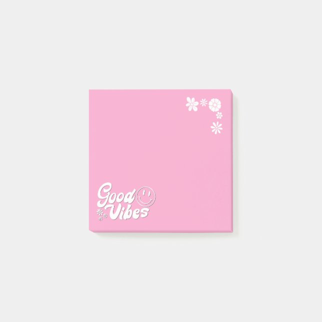 Pink Power: Groovy 70s Style Good Vibes and Flower Post-it Notes (Front)