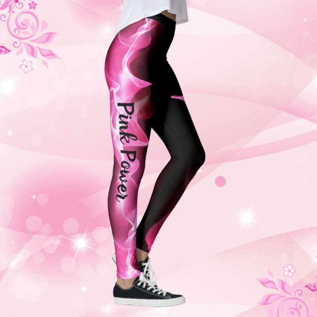 Pink Power Lightning Strike Ribbon Breast Cancer Leggings (Creator Uploaded)