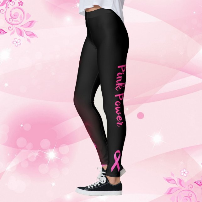 Pink Power Lightning Strike Ribbon Breast Cancer Leggings (Creator Uploaded)