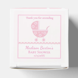 Pink Pram and Footprints Cute Girl Baby Shower Favour Box