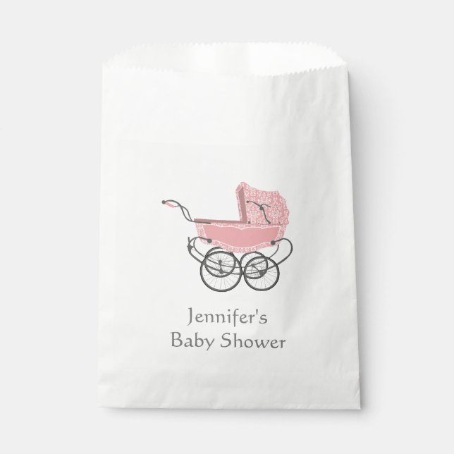 Pink Pram Baby Shower Favour Bag (Front)