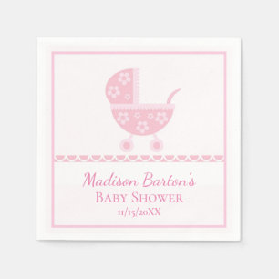 Pink Pram Cute Girl Baby Shower Napkin