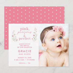 Pink Precious Wildflower Baby Girl Photo Birth Announcement