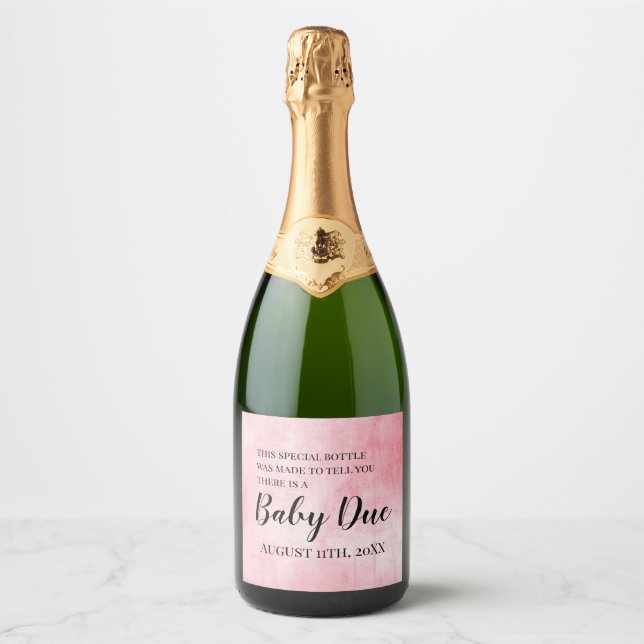 Pink Pregnancy Announcement Sparkling Wine Label (Front)