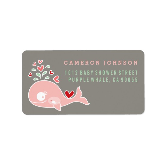 Pink Pregnant Mum Whale Baby Shower Address Labels (Front)