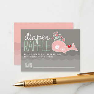 Pink Pregnant Mummy Whale Diaper Raffle Tickets Enclosure Card