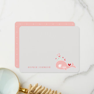 Pink Pregnant Mummy Whale With Twins Baby Shower Thank You Card