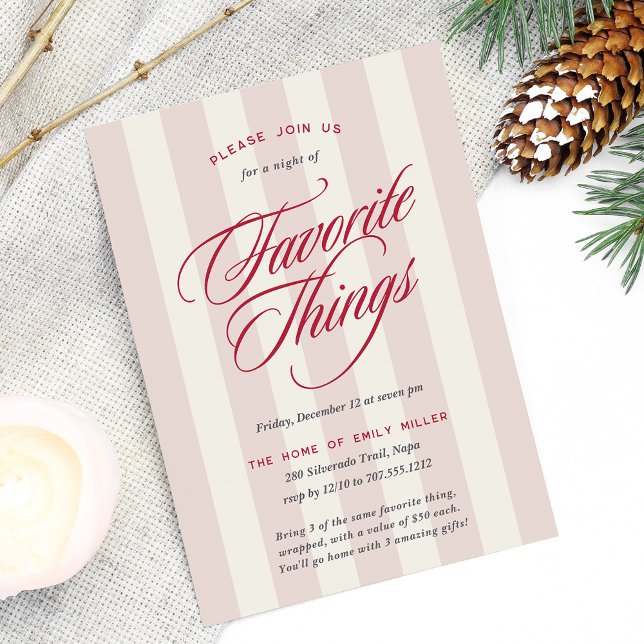 Pink Prep Stripe Holiday Favorite Things Party Invitation (Creator Uploaded)