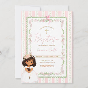 Pink Preppy Baptism Girl Christening Invitation