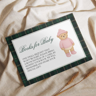 Pink Preppy Bear Baby Shower Books for Baby Enclosure Card