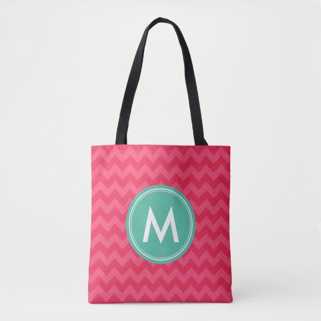 Pink Preppy Chevron Monogram Personalise Tote Bag (Front)