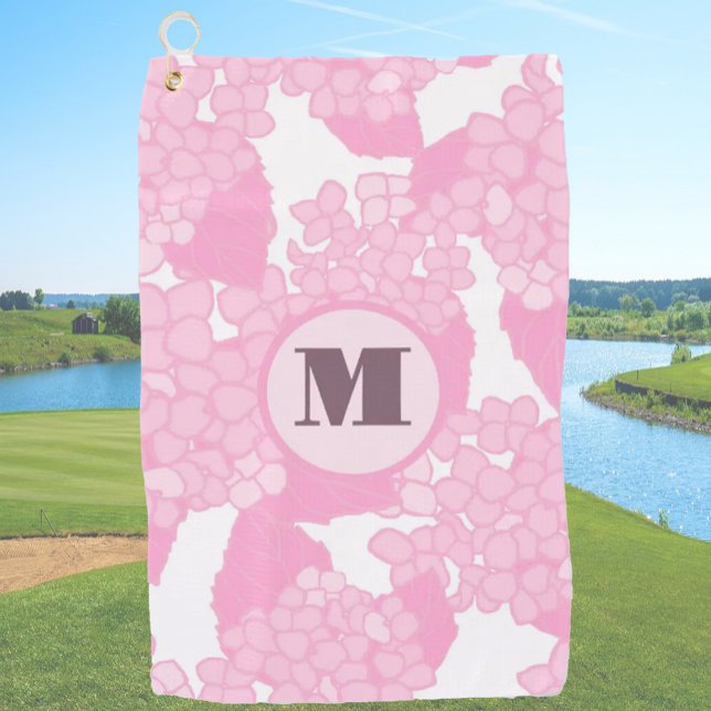 Pink preppy floral personalised monogram ladies golf towel (Creator Uploaded)