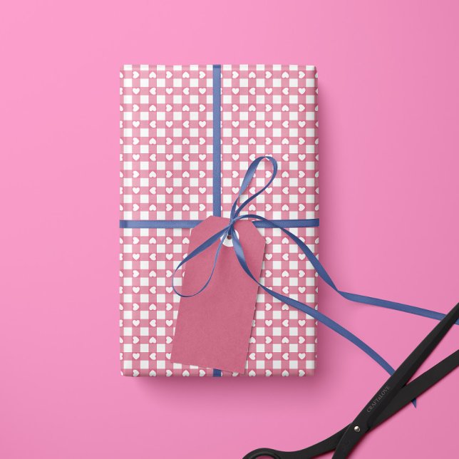 Pink Preppy Gingham Hearts- Wrapping Paper Roll (Creator Uploaded)