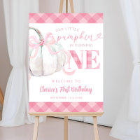 Pink Preppy Girl's Pumpkin Birthday Welcome Sign